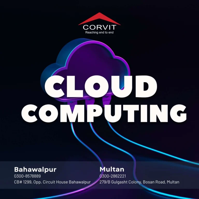 A student from Bahawalpur engaged in a hands-on cloud computing lab at Corvit Systems.