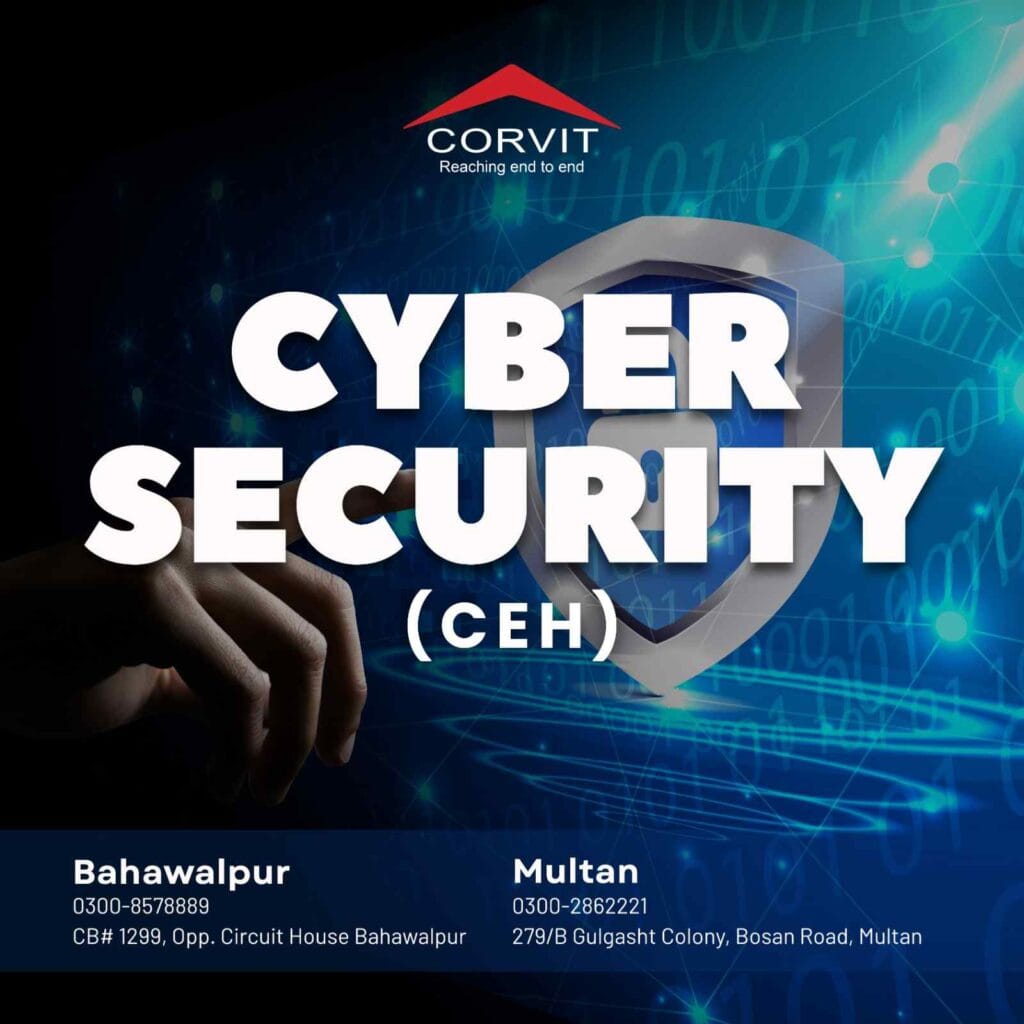 A student at Corvit Systems Bahawalpur learning ethical hacking techniques in a secure computer lab.