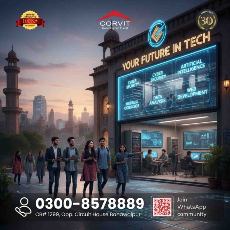 Certified students celebrating graduation at Corvit Systems Bahawalpur